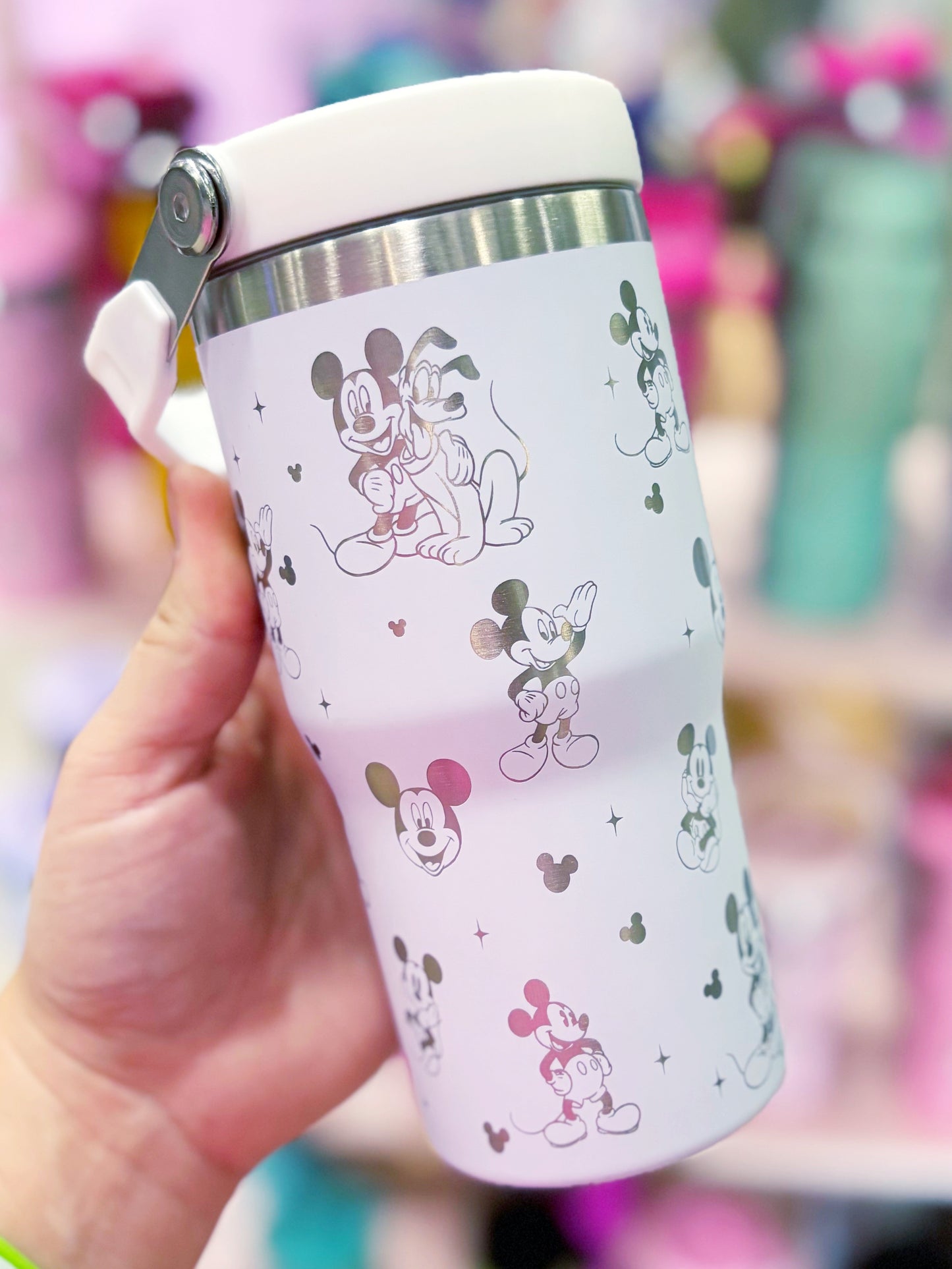 Main Mouse 20oz Flip-Top Handle Tumbler // White Engraved Stainless Steel