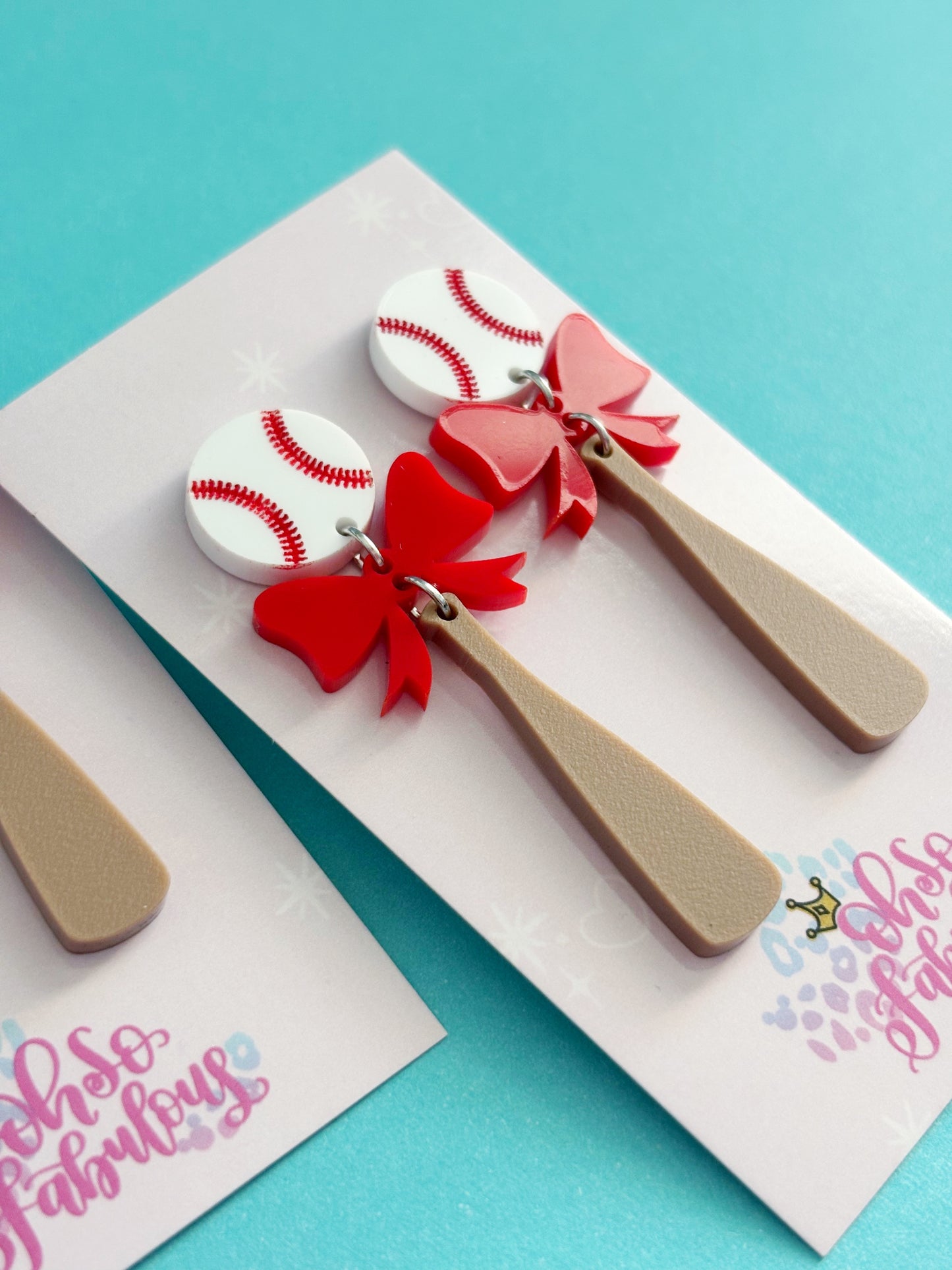 Baseball Bow Bat /// Dangle Earrings
