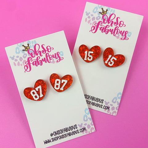 Sports Number Heart Earrings /// You Personalize