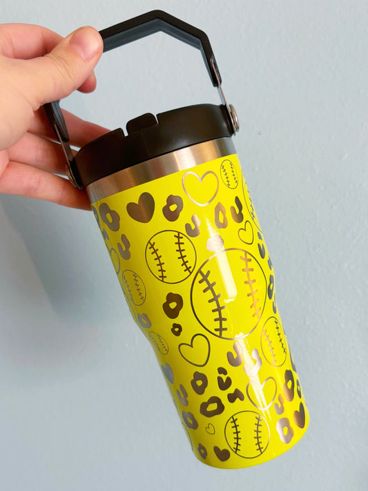 Softball Girly 20oz Flip-Top Handle Tumbler // Engraved Stainless Steel