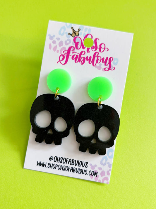 Shimmery Skulls /// Dangle Halloween Earrings