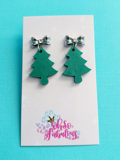 Mid-Size Shimmer Tree /// Christmas Dangle Earrings