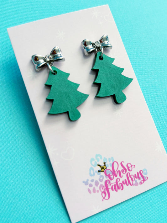 Mid-Size Shimmer Tree /// Christmas Dangle Earrings