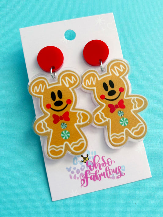 Gingerbread Mouse /// Christmas Dangle Earrings