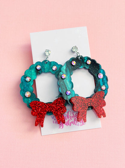 Christmas Earrings /// Wreath Dangles
