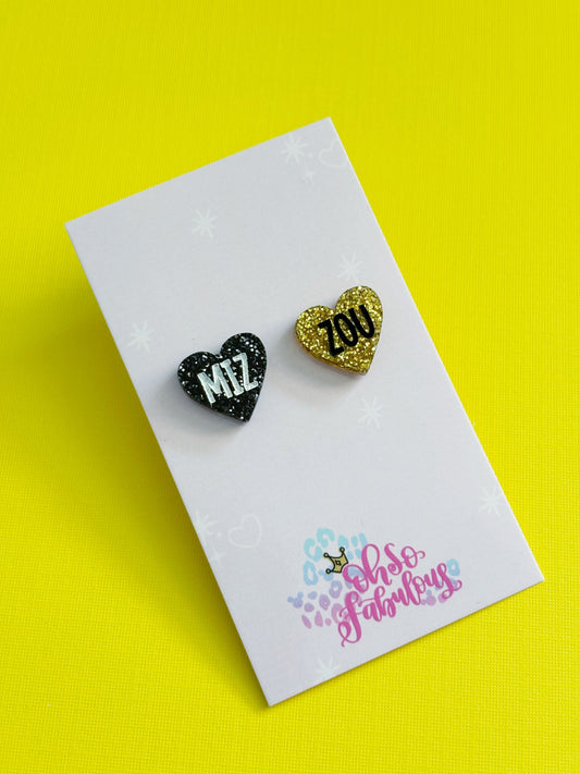 MIZ - ZOU Heart Glitter Stud Earrings