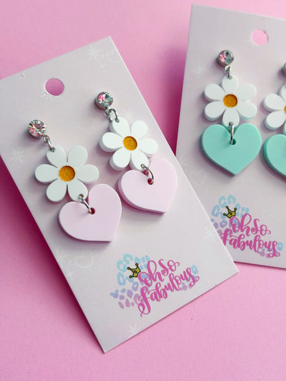 Flower Heart Stacker Dangle Earrings