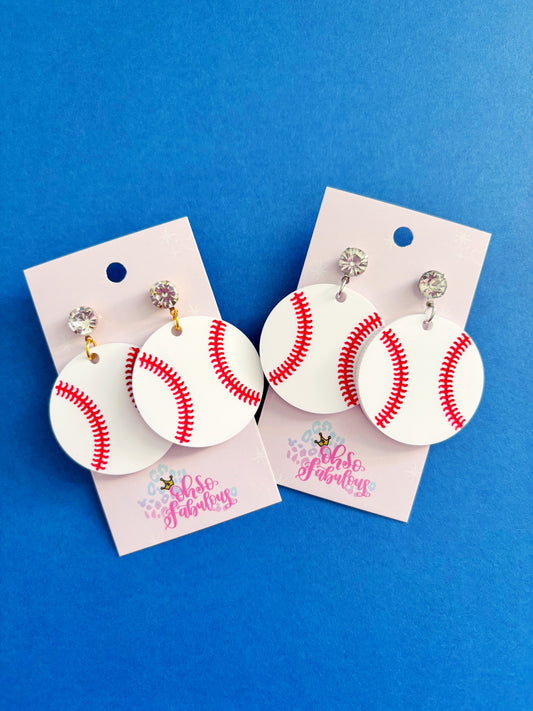 Large Baseball /// Dangle Earrings