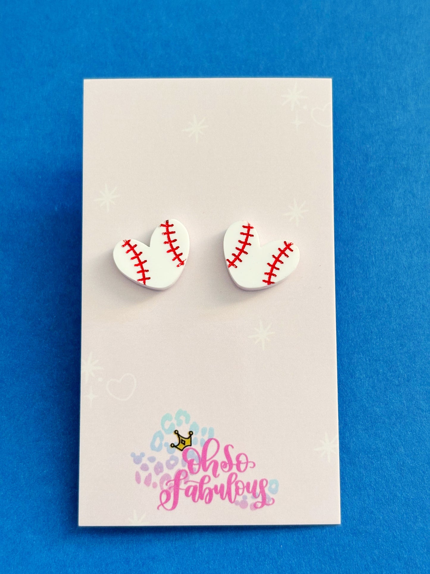 Baseball or Softball Heart Stud Earrings