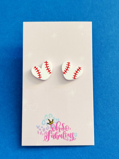 Baseball or Softball Heart Stud Earrings