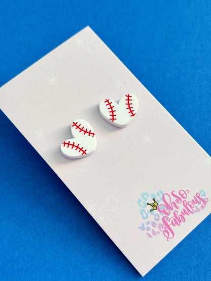 Baseball or Softball Heart Stud Earrings