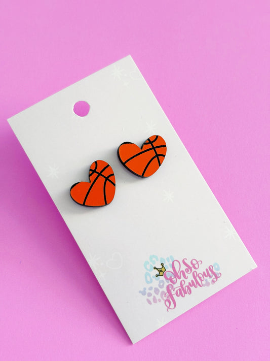 Basketball Heart Studs Earrings