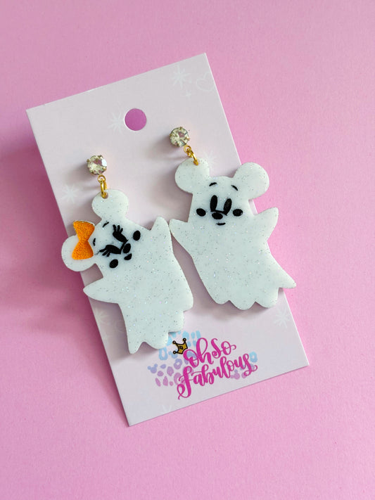 Cutesy Mouse Ghost /// Dangle Halloween Earrings