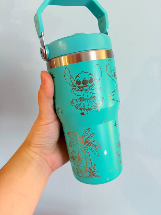 Ohana Turquoise 20oz Flip-Top Handle Tumbler // Engraved Stainless Steel