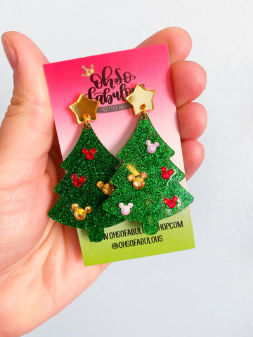 Sparkle Christmas Tree DANGLE Earrings /// RTS