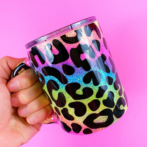 Rainbow Leopard Handled Mug